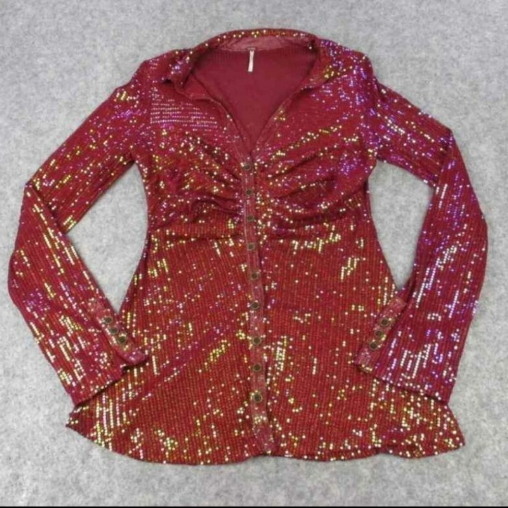 Free People Sparkle Button Down Top Small